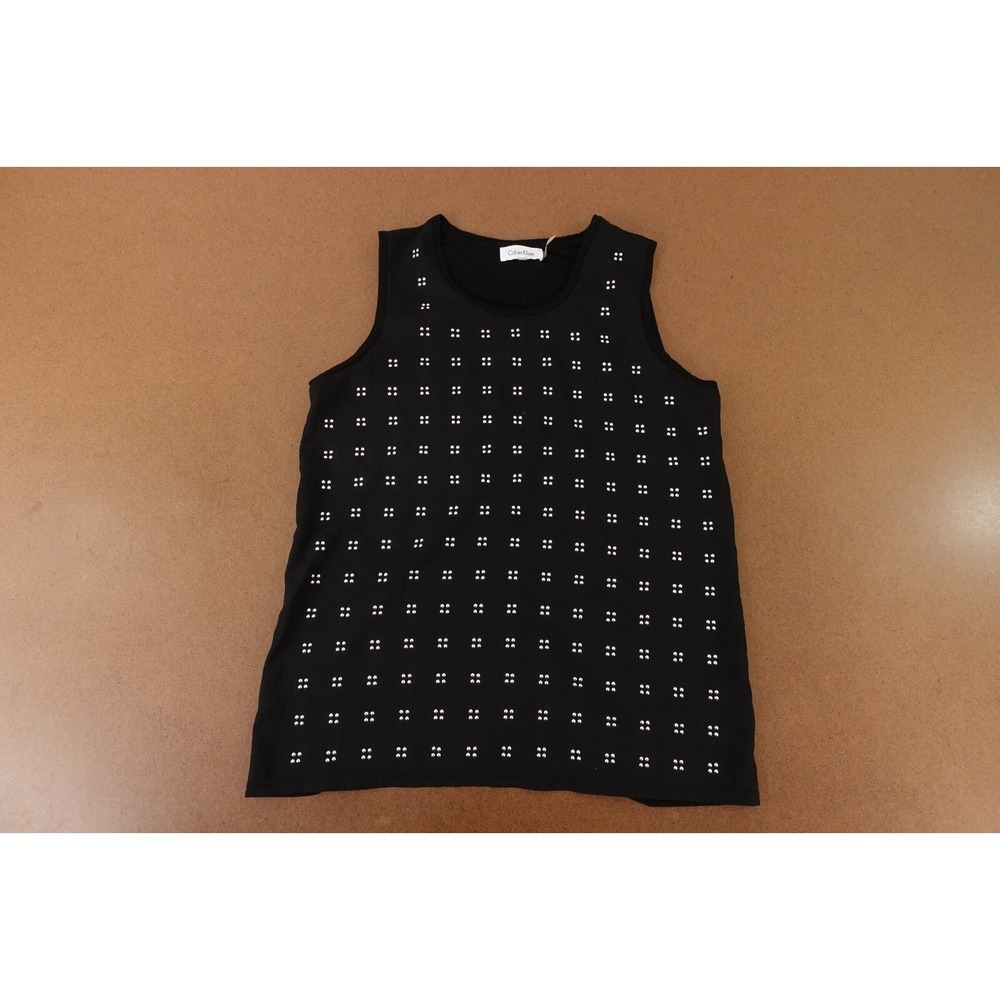 Calvin Klein Women's Size Medium Black Beaded Geo Print Pullover Tank Top